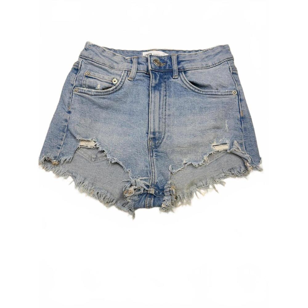 Zara Light Blue Frayed Raw Hem Ripped Jean Shorts Women's Size 2